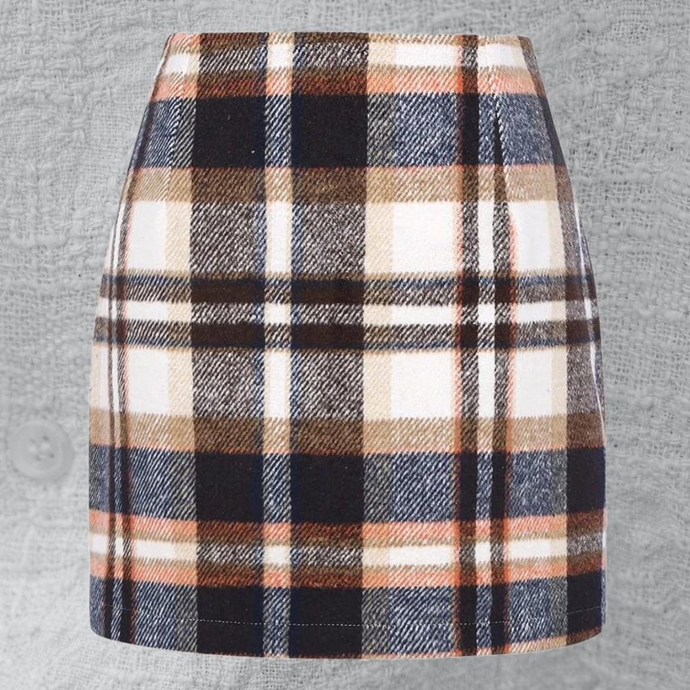 Plaid High Waisted Skirt Womens Short Mini Straight Wool Flannel Fall Winter - Picture 5 of 11